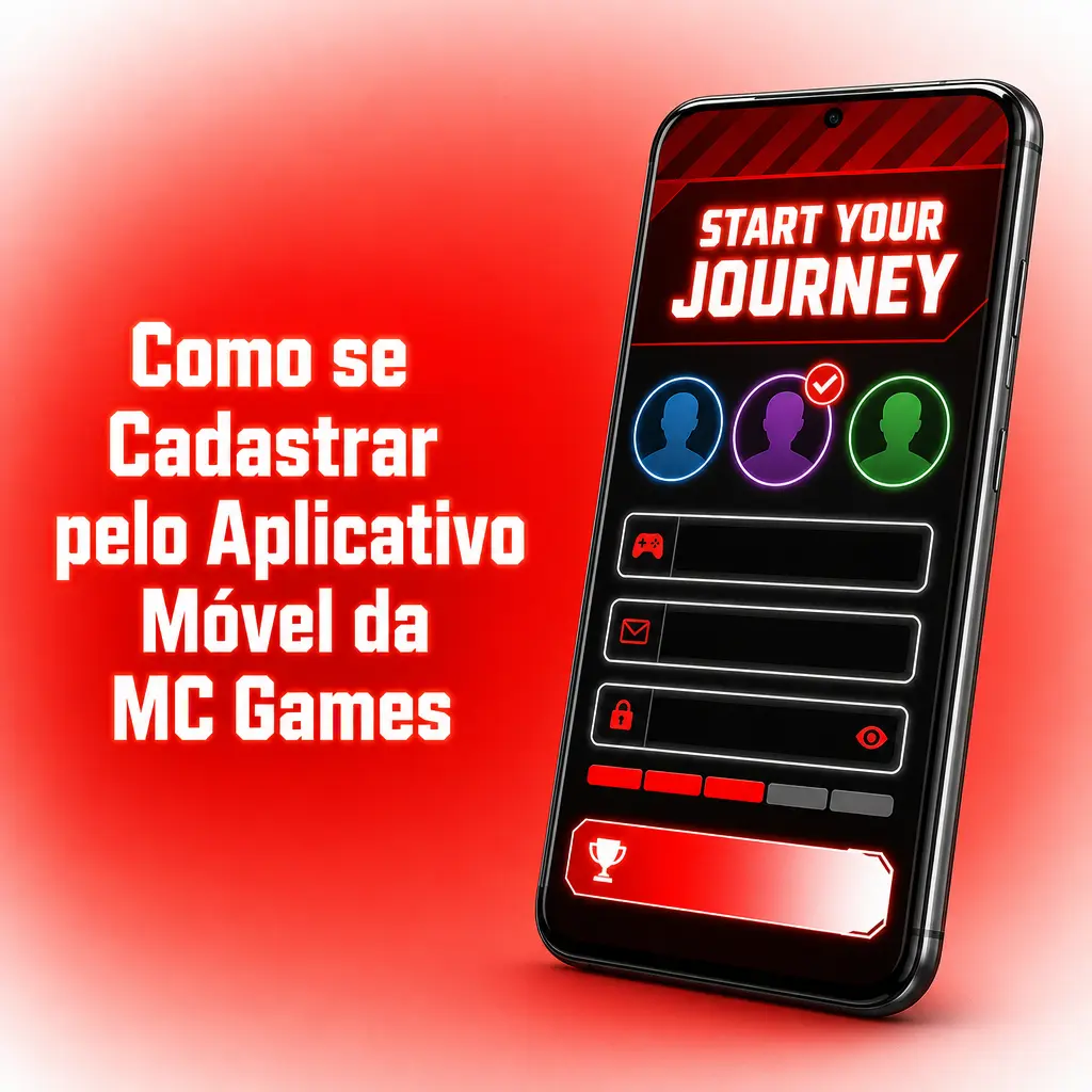 Tela de cadastro no aplicativo móvel da MC Games mostrando o formulário de registro rápido pelo celular